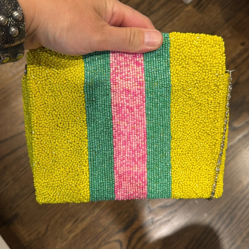 Moyna yellow chain strap bee beaded bag. Looks like Lilly Pulitzer. 
New - Picture 6 of 7
